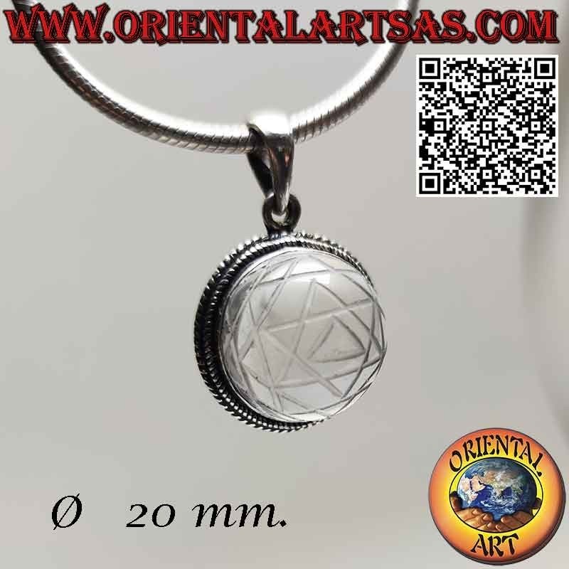 Silver pendant with Sri Yantra engraved on its 20 mm. Ø rock crystal