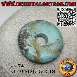 Ciondolo a disco/ciambella in turchese tibetano naturale da 40 mm. Ø con cordoncino