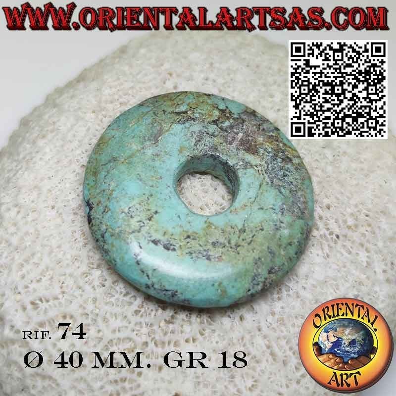 Colgante de rosquilla/disco de turquesa tibetana natural de 40 mm. Ø con cordón