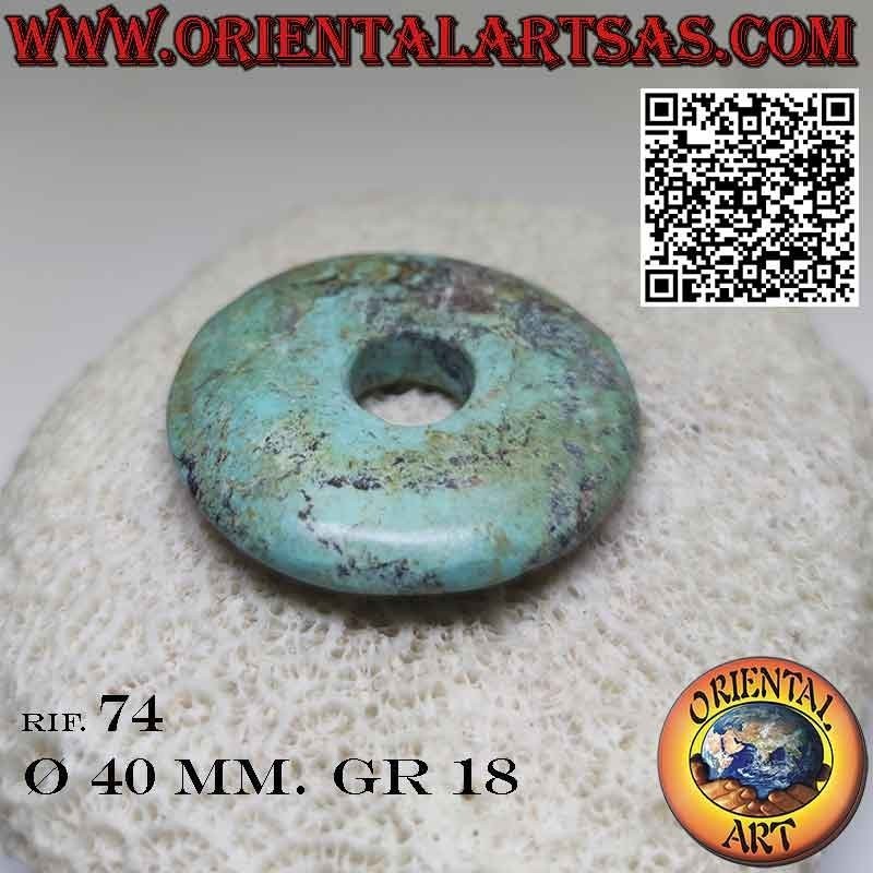 40 mm  Ø natürlicher tibetischer Türkis-Scheiben-/Donut-Anhänger.mit Kordelzug