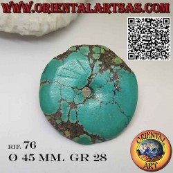 of Natural Tibetan Turquoise Disc/Donut Pendant.  with drawstring 45 mm Ø
