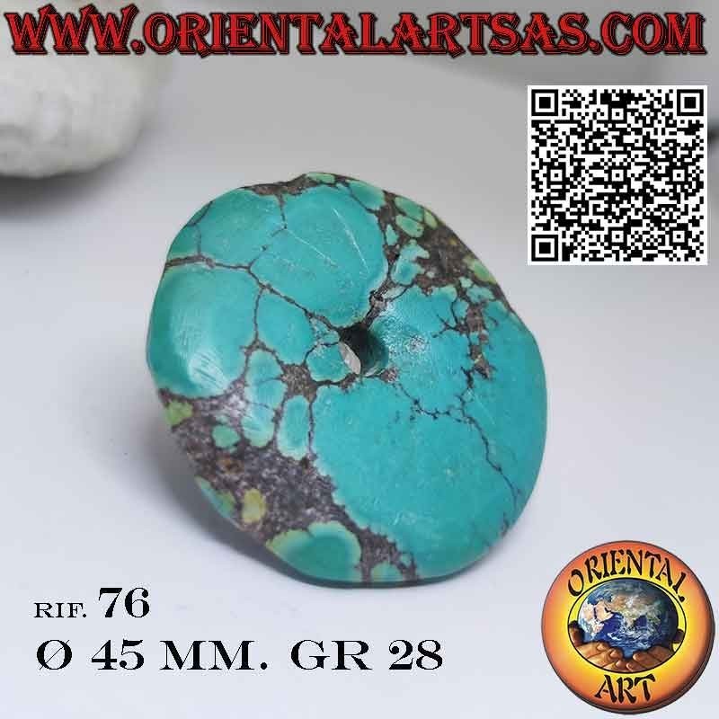 Colgante de rosquilla/disco de turquesa tibetana natural de 45 mm. Ø con cordón