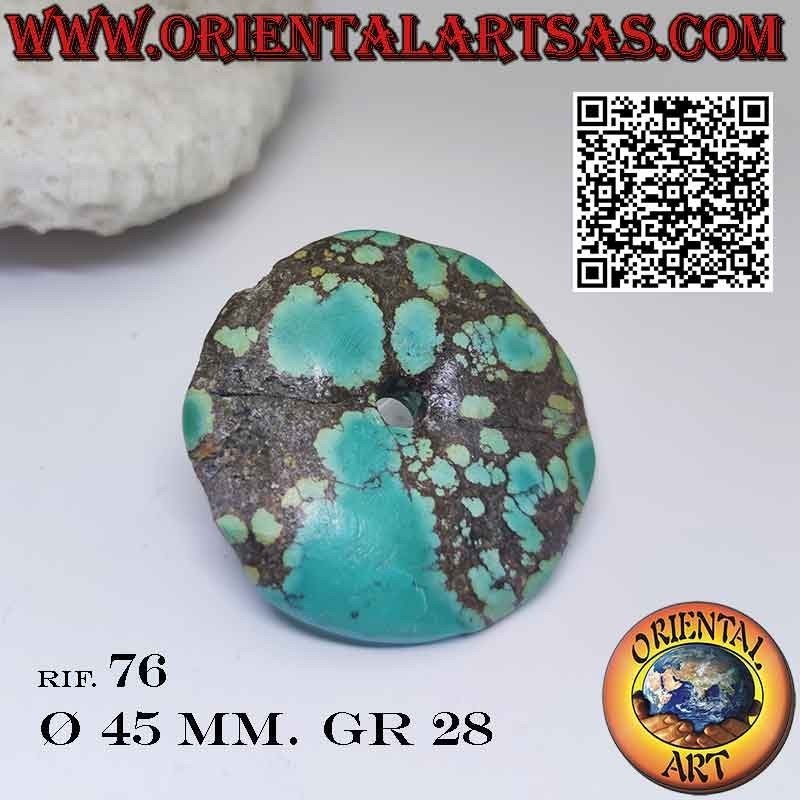 Colgante de rosquilla/disco de turquesa tibetana natural de 45 mm. Ø con cordón