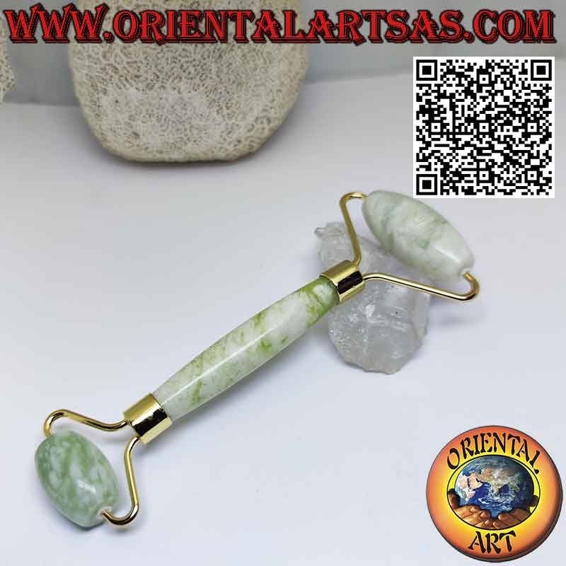 Rullo massaggiante "face roller" in Giada Cinese naturale per Gua Sha