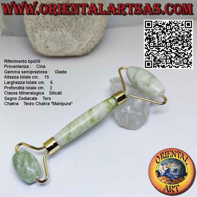 Rouleau de massage "Face roller" en Jade chinois naturel pour Gua Sha