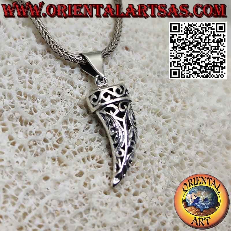 Silver pendant with lucky horn against evil eye and bad luck