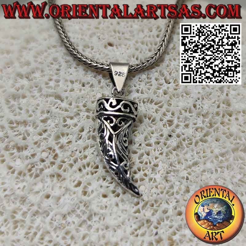 Pendentif en argent avec corne porte-bonheur contre le mauvais œil et la malchance