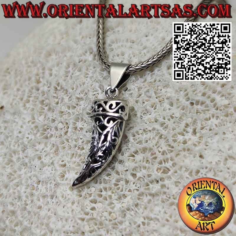 Silver pendant with lucky horn against evil eye and bad luck