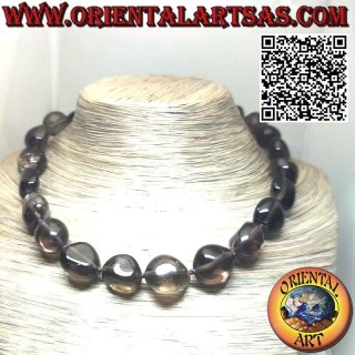 Collier de galets en quartz fumé naturel avec fermoir en argent