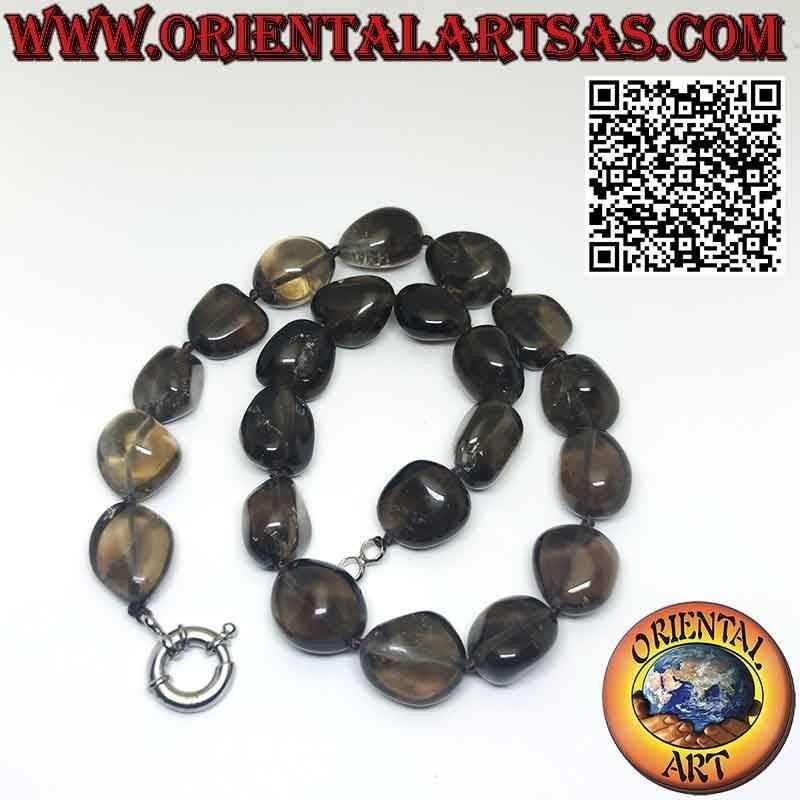 Ras-du-cou Galets Quartz Fumé Naturel Argent | Oriental Art