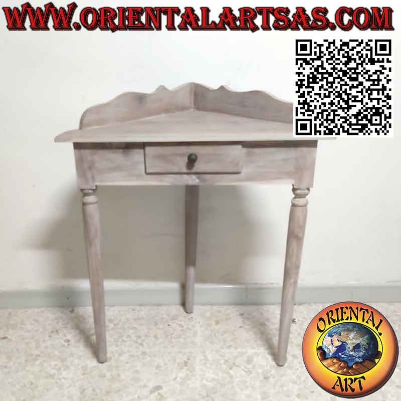 Consola de rincón con pies redondos en madera de teca decapada