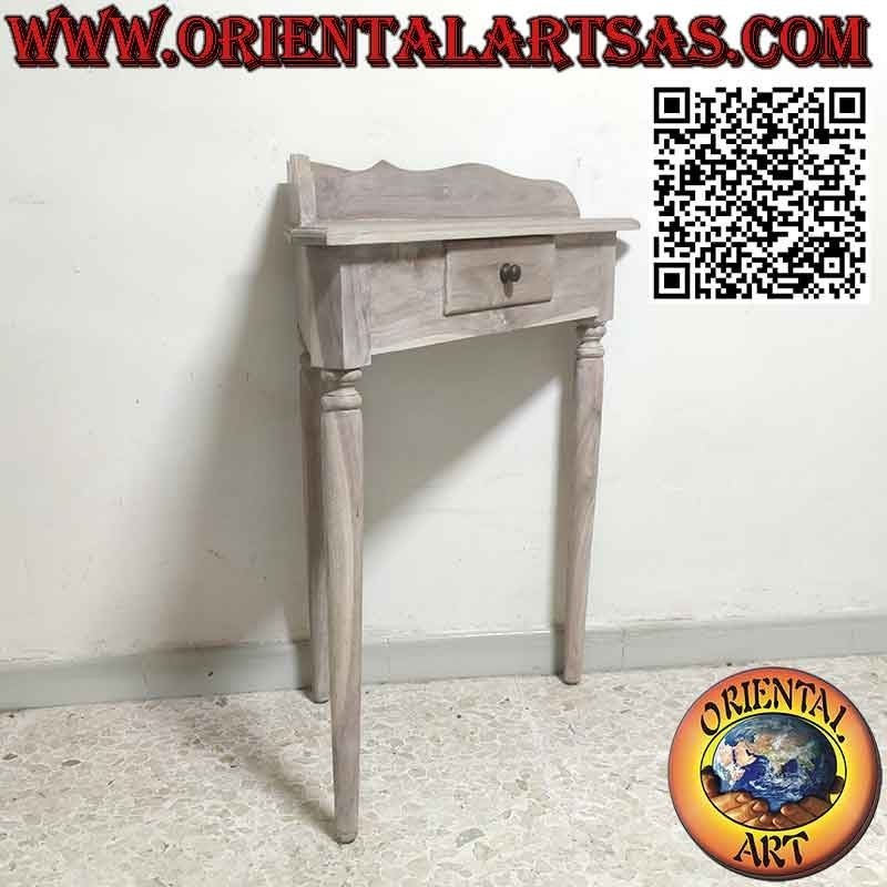 Tavolo consolle a angolare con piedi tondi in legno di teak decapato