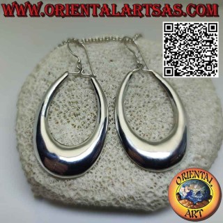 Oval, large, rounded, smooth and bright pendant silver earrings