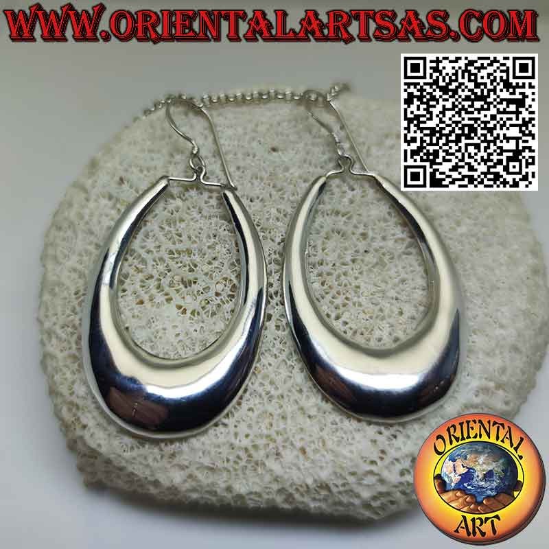 Boucles d'oreilles pendantes ovales, larges, arrondies, lisses et brillantes en argent