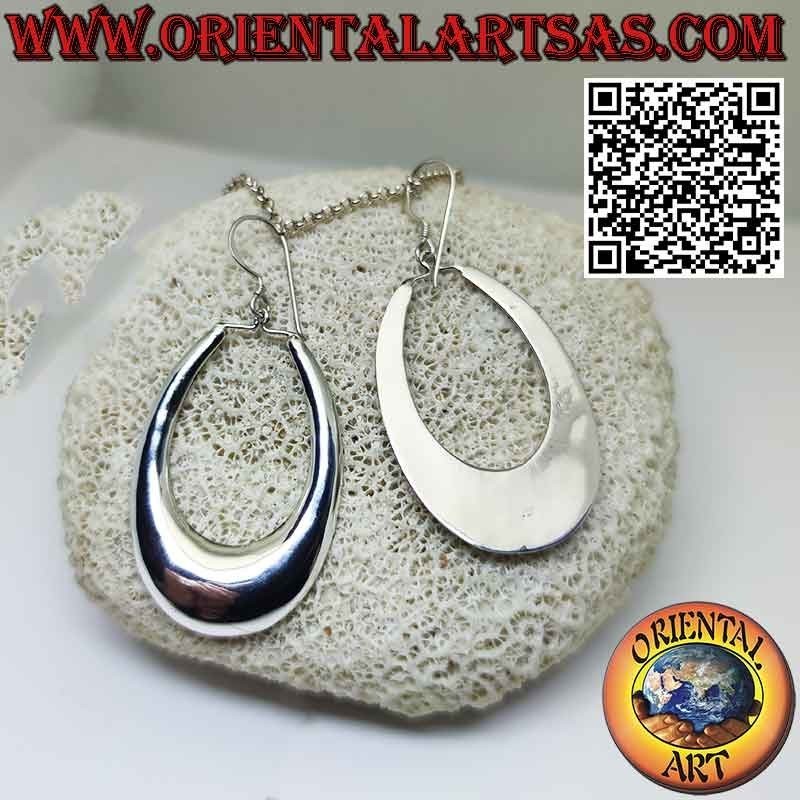 Pendientes colgantes de plata ovalados, grandes, redondeados, lisos y brillantes