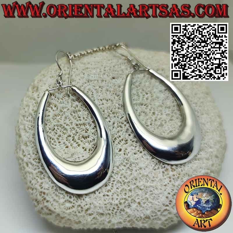 Pendientes colgantes de plata ovalados, grandes, redondeados, lisos y brillantes