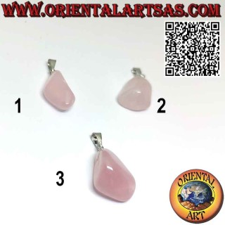 Tumbled natural rose quartz pendant with hypoallergenic metal nail hook