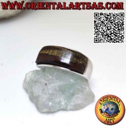 Silver band ring with rectangular curved tiger eye