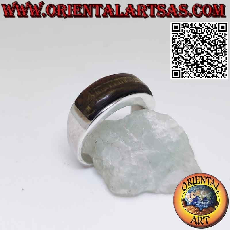 Anillo de plata con ojo de tigre curvo rectangular