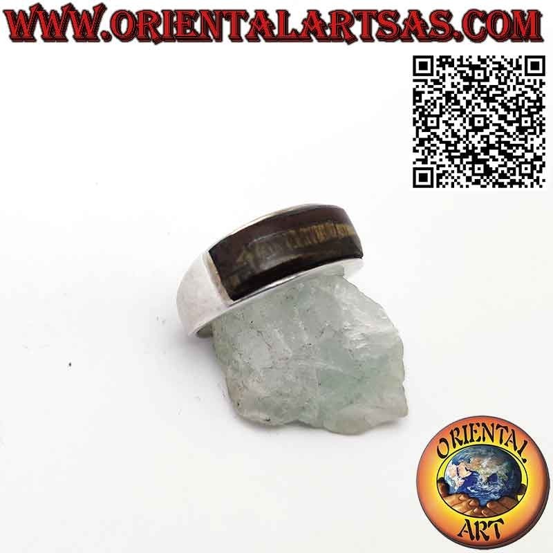 Anillo de plata con ojo de tigre curvo rectangular