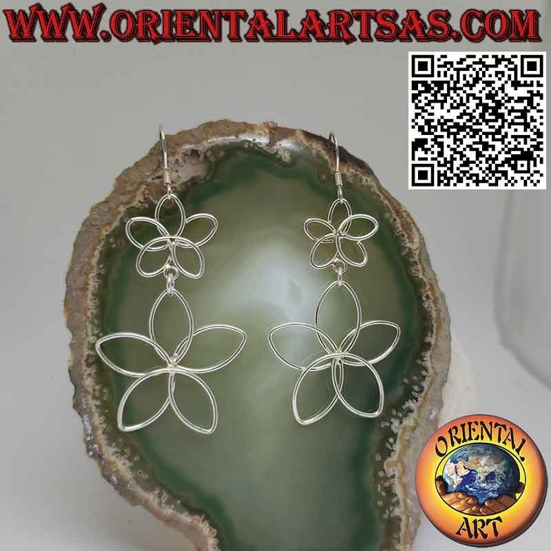 Boucles d'oreilles 2 pâquerettes pendantes en fil d'argent 925‰