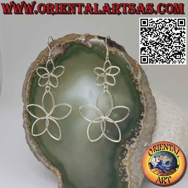 Pendientes con 2 margaritas colgantes hechos con alambre de plata 925‰