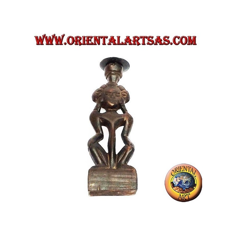 Statua donna tribale in legno a portacandele