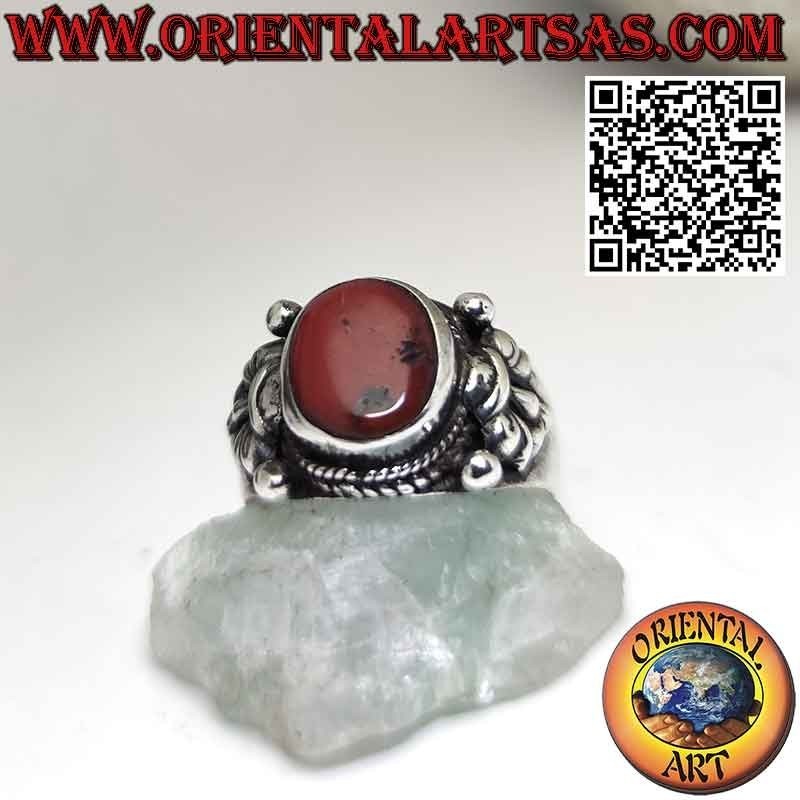 Ring mit uralter tibetischer Koralle aus 925 ‰ Silber, hergestellt in Nepal