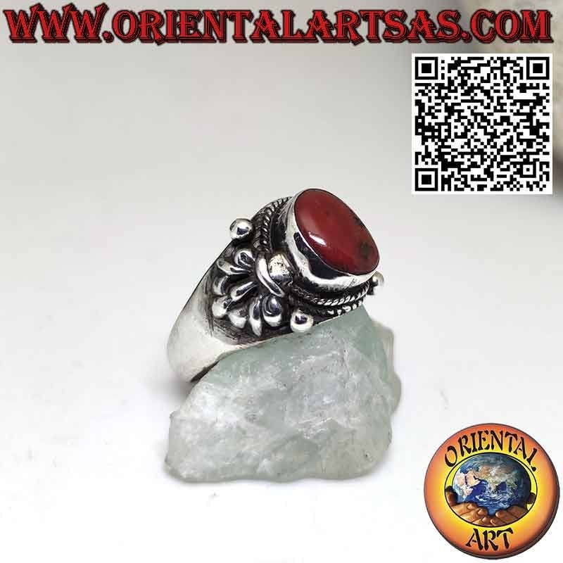 Ring mit uralter tibetischer Koralle aus 925 ‰ Silber, hergestellt in Nepal