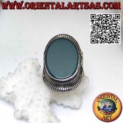 Nepalese style silver ring with a large natural green agate