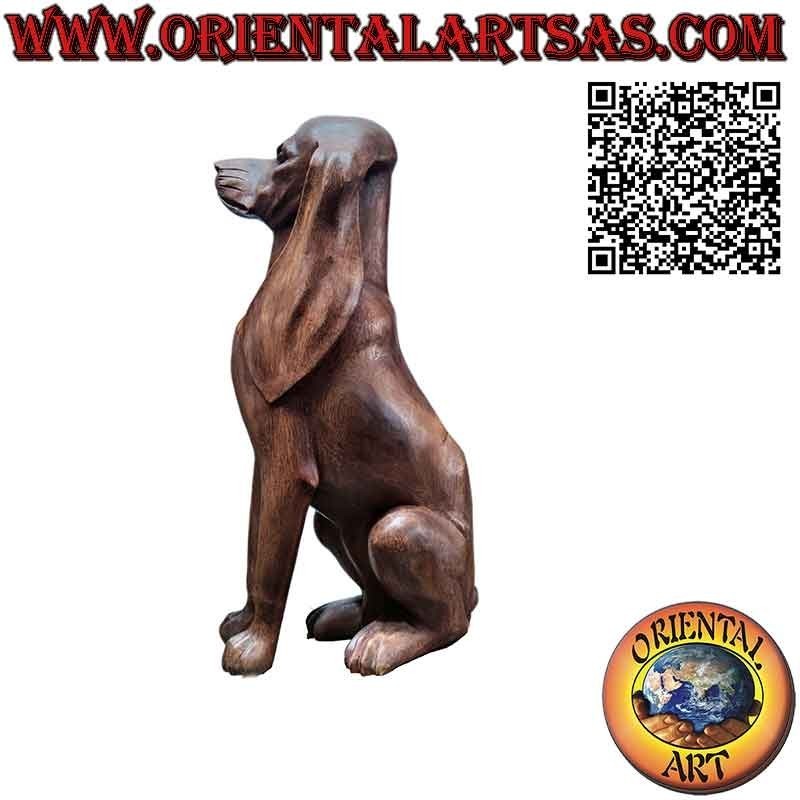 63 cm suar wood sculpture of a sitting hound dog on guard