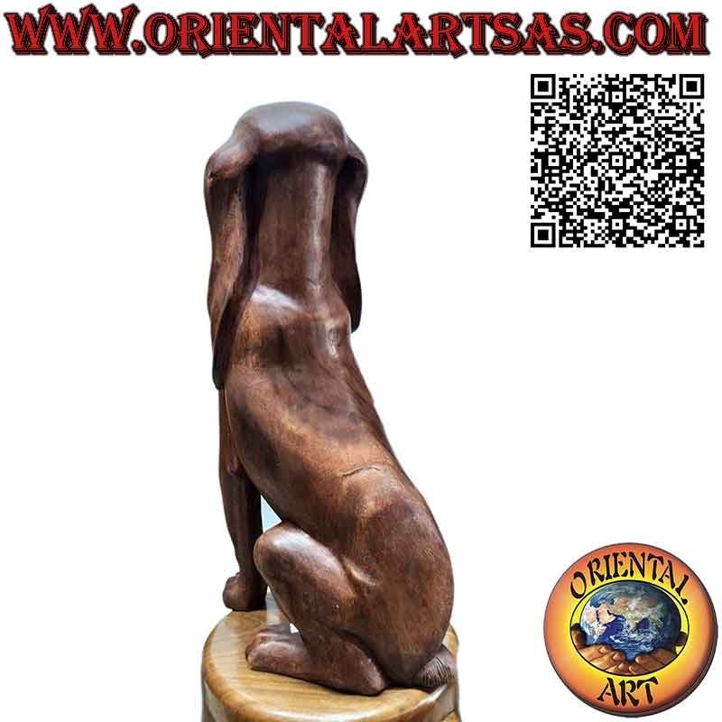 63 cm suar wood sculpture of a sitting hound dog on guard