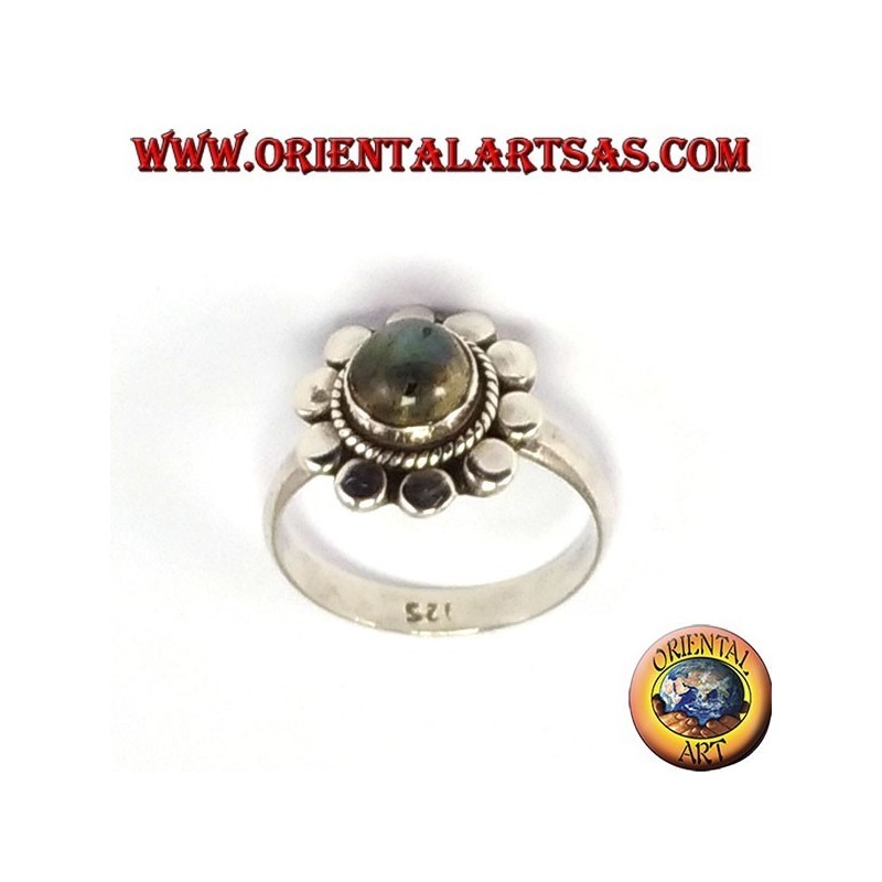 marguerite Bague en argent avec labradorite ronde
