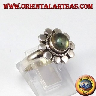 marguerite Bague en argent avec labradorite ronde