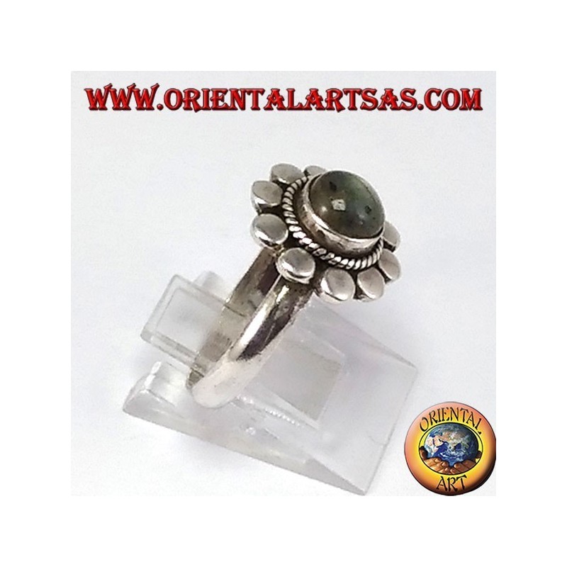marguerite Bague en argent avec labradorite ronde