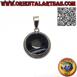 Silver pendant with round striped onyx and intertwined edges