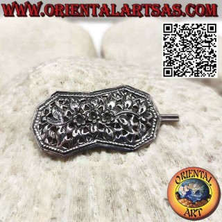 Fermacapelli in argento 925 cesellato floreale con pettinino piccolo