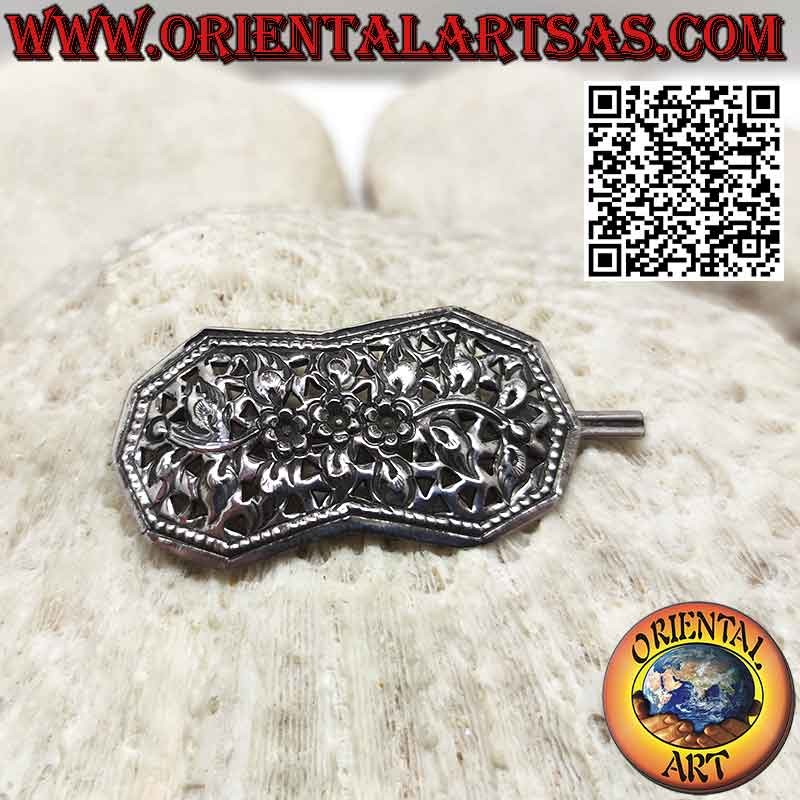 Fermacapelli in argento 925 cesellato floreale con pettinino piccolo