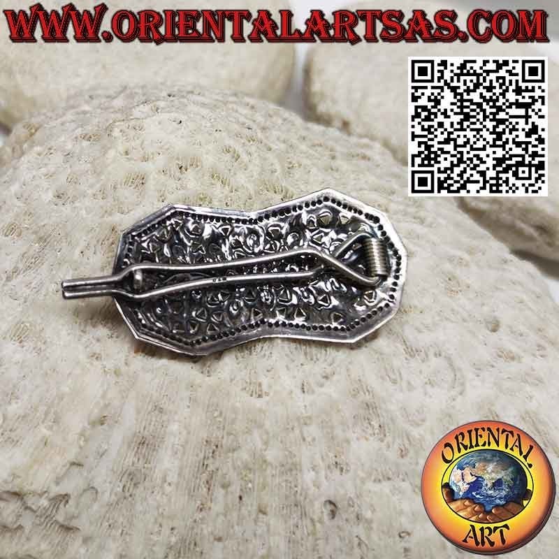 Fermacapelli in argento 925 cesellato floreale con pettinino piccolo