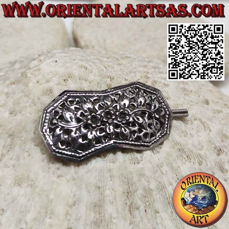 Pasador de plata 925 floral cincelado con pequeña peineta