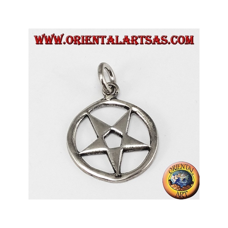 Silver pentacle pendant inverted with tip downwards