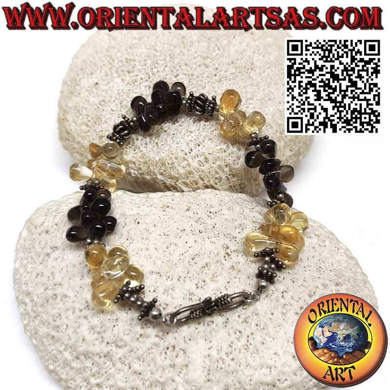 Armband aus 925er Silber mit Citrintopas und Rauchtopas