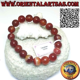 Pulsera de cornalina natural de esferas de 10 mm. (elástico)