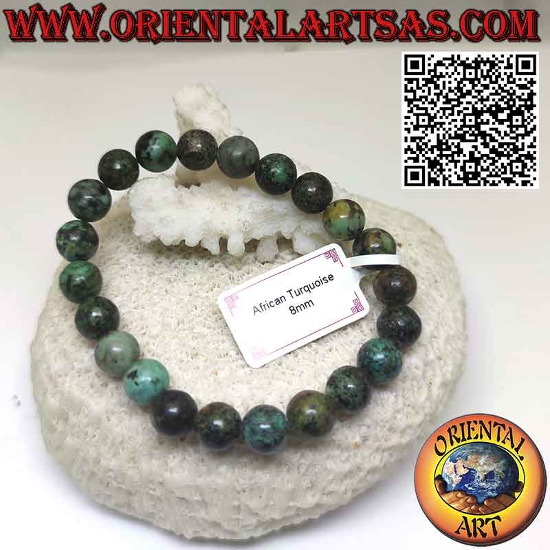 Bracciale in turchese africano naturale di sfere da 8 mm. con elastico