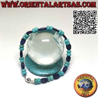 Natural turquoise and lapis lazuli bracelet and silver clasp