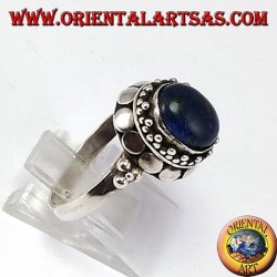 Silver ring with oval natural lapis lazuli