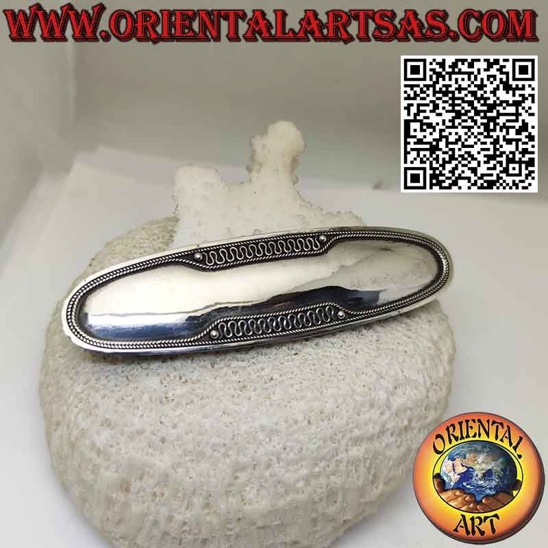 Barrette à cheveux en argent 925 ovale avec vagues sur les bords (pince en acier)