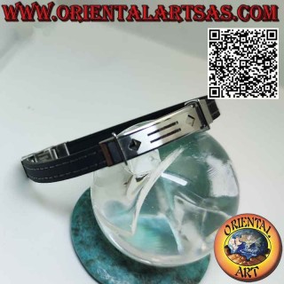 Bracelets en acier avec pyramide en zircon noir et bracelet en cuir