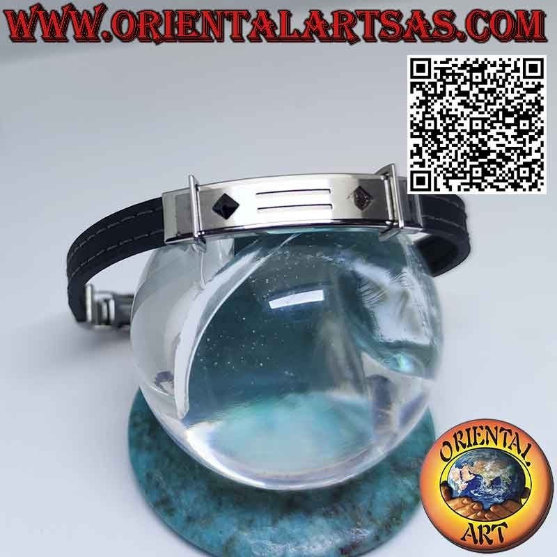 Stahlarmbänder mit schwarzer Zirkonpyramide und Lederarmband