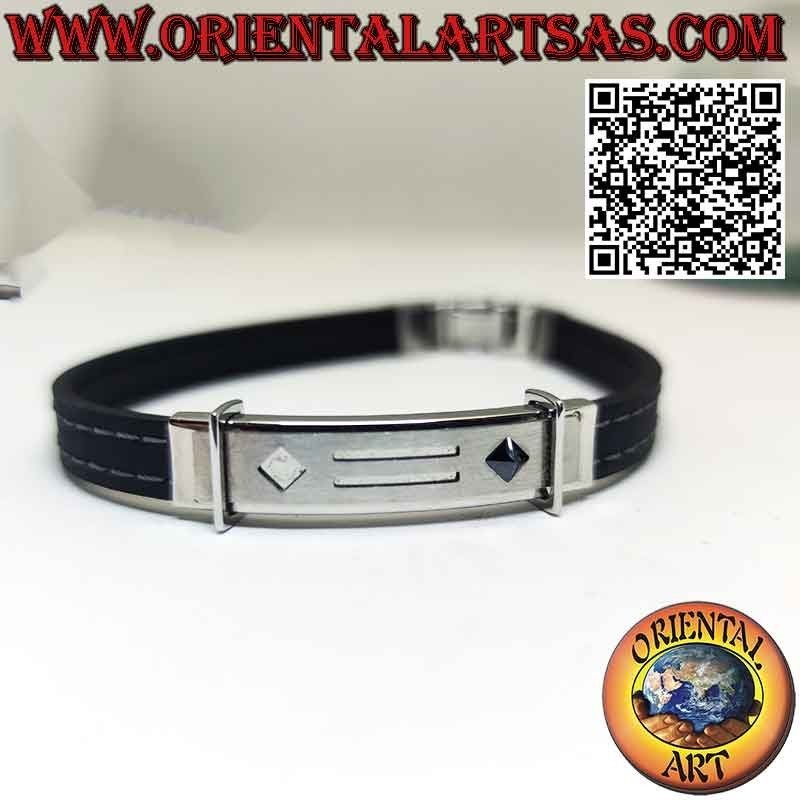 Bracelets en acier avec pyramide en zircon noir et bracelet en cuir